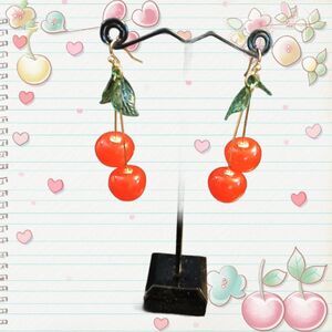 Long Dangle Red CHERRIES Earrings 2.75"